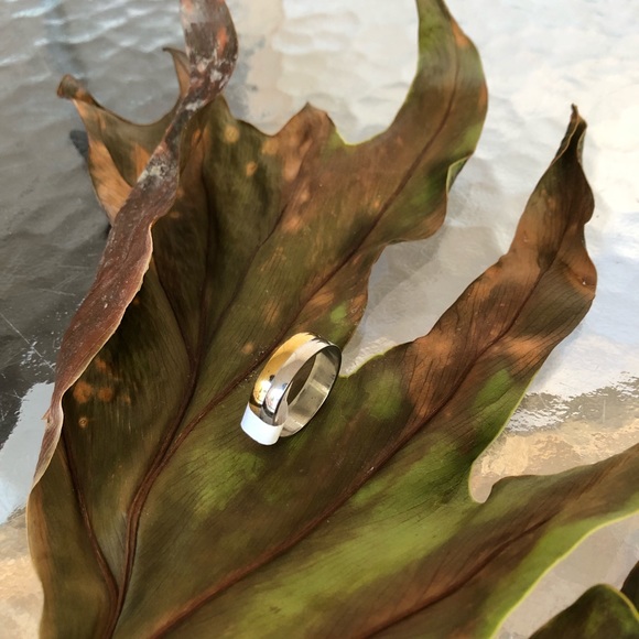 White&Yellow Gold over Stainless Steel Unisex Ring - Picture 3 of 5